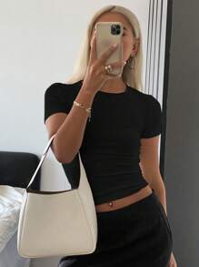 Livesso 撞色圆领修身女式短袖T恤夏季学院风上衣