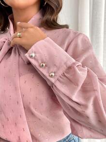 Celure Plus Size Women's Elegant Long Sleeve Tie Neck Blouse, Spring And Summer