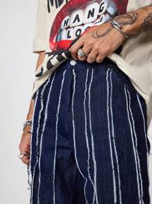 PAVTROS Quần Jeans Ống Loe Miếng Dán Denim Xanh Đậm Cho Nam - Rửa tối - Xem 8