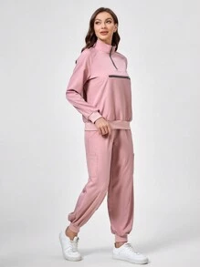 TaskEZ 2 stuks effen kleur split voor rits lange mouw minimalistische top en broek uniform scrub set