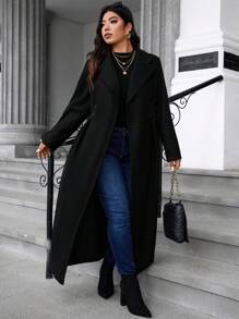 Calvaya Plus Size Women's Solid Color Long Sleeve Long Elegant Knitted Coat, Winter - Black - View 6