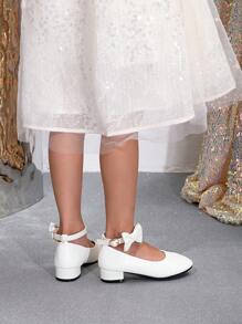 1 Pair Versatile White Bow Ankle Strap High Heels Princess Shoes For Girls - White - View 6