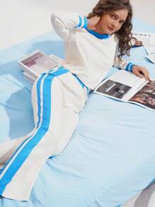 2pcs Casual Contrast Color Longline Women Lounge Wear Set - Multicolor - View 3