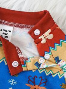 男婴秋冬圣诞节假期姜饼人、企鹅、圣诞老人全身印花连体衣，带灵活的裆部和肩部开口，家居服、派对装、圣诞宝宝。高品质选择 - 彩色 - 查看 8