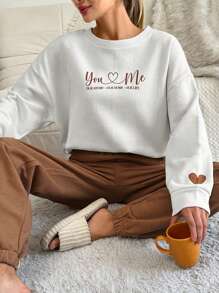 RueChic Set de lounge cu umăr căzut grafic Slogan