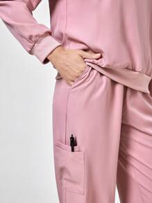 TaskEZ 2 stuks effen kleur split voor rits lange mouw minimalistische top en broek uniform scrub set