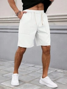 Manfinity Homme Men Drawstring Waist Bermuda Casual Loose Denim Shorts Jorts - White - View 6