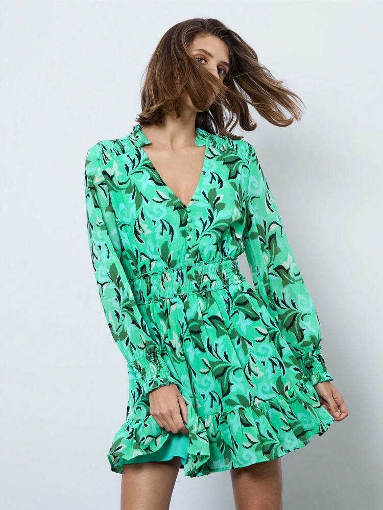 SHEIN Maija Women Casual Allover Print Notched Neck Dress Flowy Dress Flower Dress