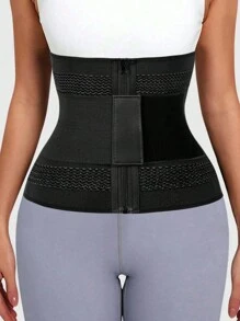 1pc Women Zipper Lumbar Support Waist Protector For Casual Sports Yoga - Waist Shaping, Double-Layer Reinforced - Black - View 1