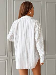Flirla Women's Drop Shoulder Long Sleeve Striped Blouse