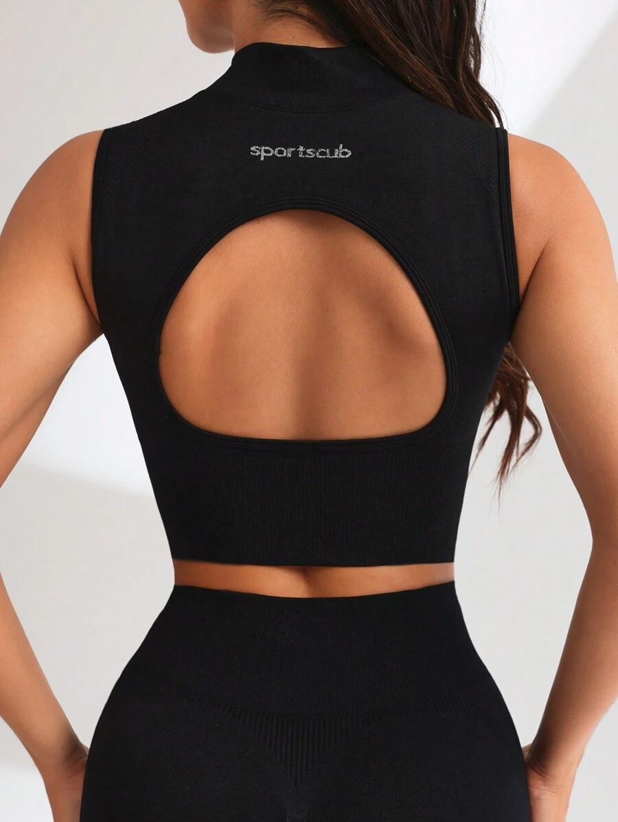 SHEIN Modal Motivation Crop Tee Daily Casual Summerworkout Tank Top - Black - View 1