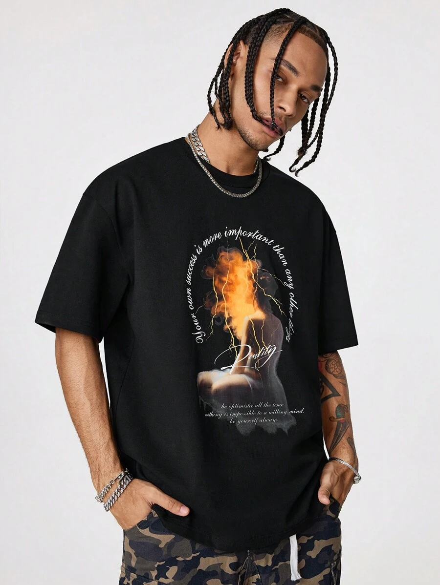 Manfinity VCAY Men's Printed Loose Knit Crew Neck Short Sleeve T-Shirt - Grey - View 1