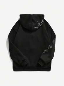 SHEIN Unity 正面拉链饰有水钻的简约连帽卫衣，休闲日常秋季卫衣 - 黑色 - 查看 6