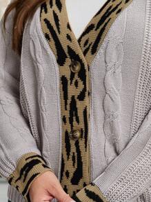 SHEIN LUNE 大码女式秋冬斑马条纹拼布长袖休闲宽松针织开衫