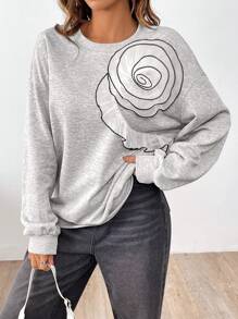 Chiquease Women's Casual Ruffle Trim Crew Neck Long Sleeve Sweatshirt Pullover Fall - Grey - View 1