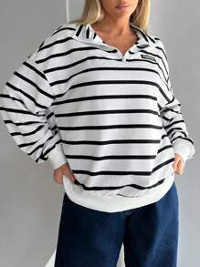 Muchica 女士拉链条纹运动衫