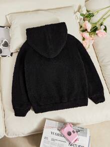 Chaqueta con capucha de manga larga con cremallera frontal de unicolor para niñas preadolescentes, uso casual diario