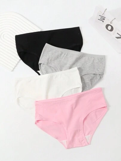 Set de 4 bragas de algodón de unicolor de caramelo para niñas adolescentes