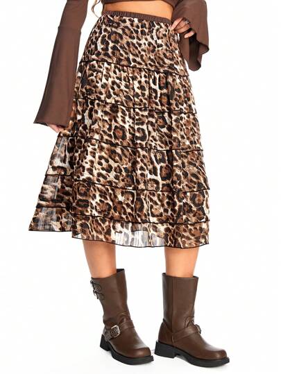 Hippie Gonna a ruota leopardata retrò anni 2000 da donna, casual e adatta per le vacanze