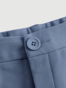 SHEIN MOD Plus Size Women Solid Color Toothpick Stripes Design Wide Leg Casual Pants - Blue - View 4