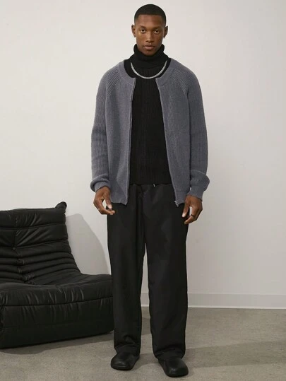 Forever 21 Pull à fermeture éclair en côtes tricotées surdimensionné de pêcheur en gris charbon pour hommes