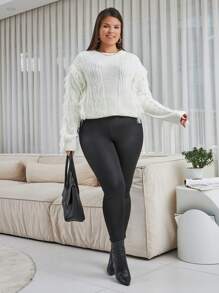 RueChic Plus Size Knitwear Fringe Detail Pullover - White - View 3