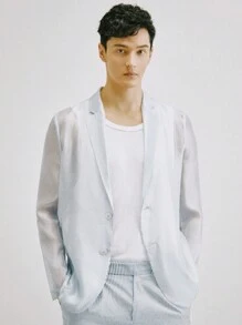 AKNOTIC Business Casual Áo khoác Blazer nam cổ khoét dệt liền thân, giản dị, dành cho mùa thu đông - Màu Xám nhạt - Xem 3