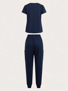 TaskEZ New Winter  Uniform Scrubs Hospital Working Scrubs Coat 3pcs Set  Supplies Nurse Dental Surgery Suit Workwear Navy Blue  Scrubs Uniform Scrub Sets - Navy Blue - View 6