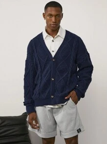 Forever 21 Boucle Relaxed Fit Cardigan In Navy Blue - Navy Blue - View 5