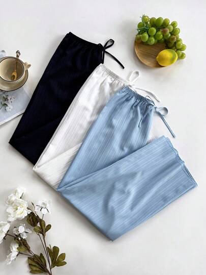 3 件套女士纯色舒适睡裤，秋季服装