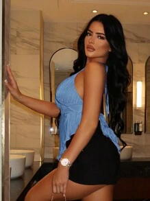 SHEIN SXY Damski swobodny, jednolity kolor, top typu halter z odkrytymi plecami, lato