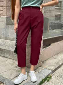 Calvaya Quần dài đơn giản màu trơn cỡ lớn cho nữ - Màu Đỏ Sâu - Xem 5