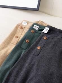 SHEIN 3 chiếc áo thun dệt kim tay dài màu trơn cổ tròn rộng rãi thoải mái cho bé trai và bé gái tuổi teen, mua 1 tặng 2, thích hợp mặc đi học, làm vườn, bãi biển, sinh nhật, xuân/hè/thu/đông - Nhiều màu - Xem 3