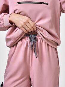 TaskEZ 2 stuks effen kleur split voor rits lange mouw minimalistische top en broek uniform scrub set