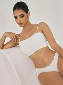 Women's Casual Comfy Plain White Backless Bralette Top Medium Stretch Fabric Bra - White - View 3