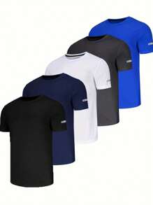 Manfinity Sport Corelite 1pc Boyfriend Style Men's Round Neck Stripe Printed Short Sleeve Sports T-Shirt, Summer - Black - View 1