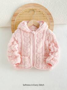 Cozy Pixies Young Girl 少女連帽刷毛愛心厚款開襟外套，冬季保暖，適合職業日、秋季休閒出遊、休閒與校園場合的可愛夾克 - 粉色 - 查看 11