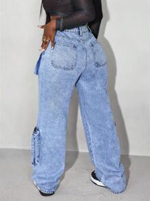 Slaydiva Solid Color Pocket Sexy Straight Leg Jeans - Light Wash - View 6