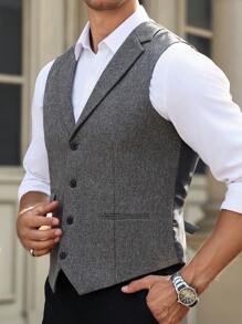 Calvornis Men's Stand Collar Casual Business Travel Waistcoat, Summer, Old Money Style - Dark Grey - View 4