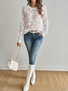 SHEIN LUNE Embroidered Long Sleeve Sweater For Women