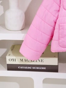 年轻女孩温暖、时尚、舒适的粉色立领拉链短款棉服外套 - 粉色 - 查看 5