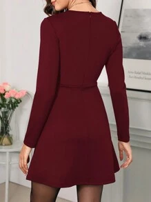 SHEIN Clasi Women's Crew Neck Long Sleeve Fitted Charming Elegant Mini Dress