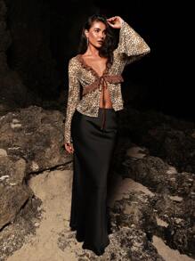 Opulessa 女士豹纹蕾丝拼接度假衬衫 - 彩色 - 查看 4