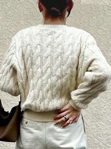 FRIFUL Suéter casual de punto de cable con letras bordadas de manga larga para mujer, otoño e invierno