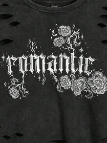 Emi Bee Artist Leisure Round-Neck Cropped Slim-Fit Plus-Size T-Shirt With Distressed Detail, Graphic Tee For Summer, Cotton, Holiday, Vacation, Festival, Ibiza Fits