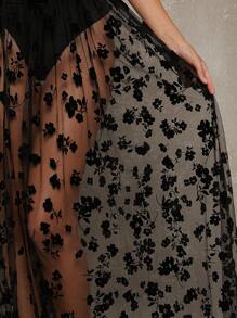 L'Amorae Vestito lungo in velluto e tulle a fiori, corpetto - nero - Visualizzare 2