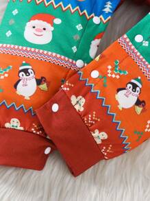 男婴秋冬圣诞节假期姜饼人、企鹅、圣诞老人全身印花连体衣，带灵活的裆部和肩部开口，家居服、派对装、圣诞宝宝。高品质选择 - 彩色 - 查看 5