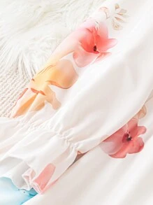 SHEIN Clasi Vestito a maniche lunghe con scollo a V e stampa floreale colorata, taglia curvy - Multicolore - Visualizzare 4
