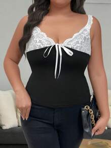 Flirla Top de tirantes de talla grande para mujer con decoración de mariposas y parche de encaje, verano