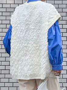 FRIFUL Women's Solid Color Front Button Short Sleeve Casual Loose Sweater Vest,Fall Clothes - Apricot - View 7